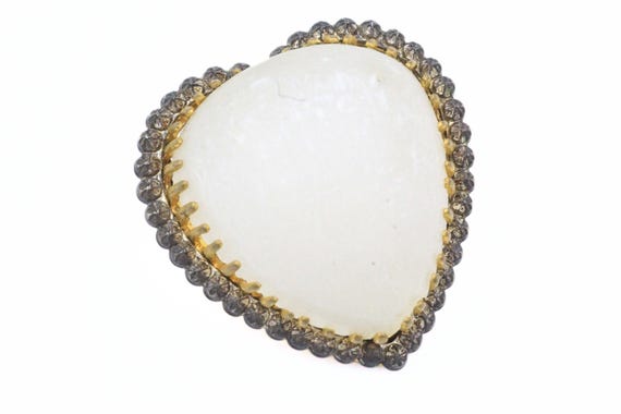 Antique Victorian Valentine Heart Glass Steel Cut Pin