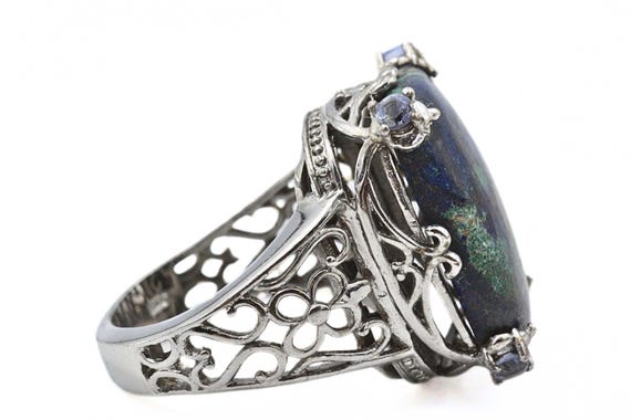 STS Karis Signed Rectangular Massive Turquoise Rh… - image 7