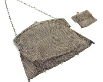 Rare sac à main ancien victorien du XIXe siècle, allemand, argent 800