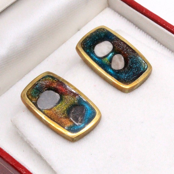 Vintage 80's Fused Dichroic Mosaic Glass Brass Scu