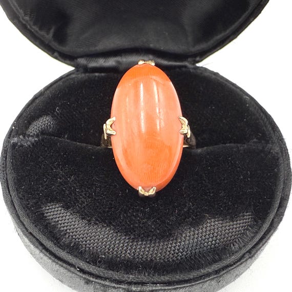 Antique 1890's 18K Gold Mediterranean Coral Cabochon  Ring View 6