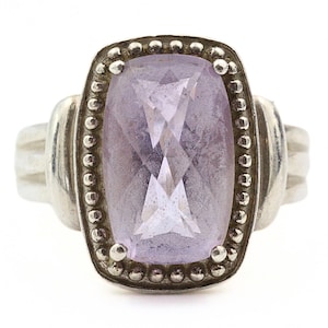 Facettierter rechteckiger Amethyst-Ring aus Sterlingsilber, Größe 9,5