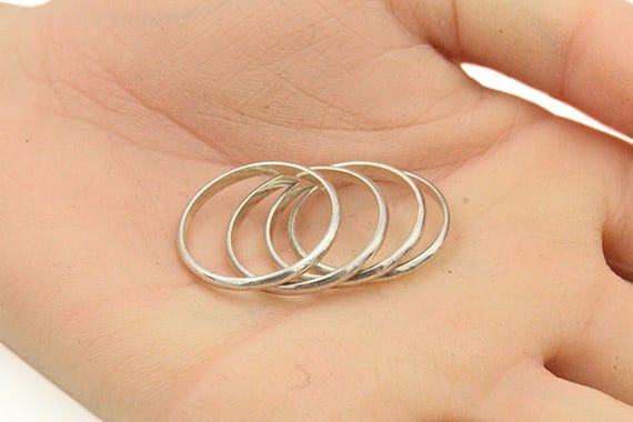 Vintage Sterling Silver Tested Stackable Four (4)… - image 4