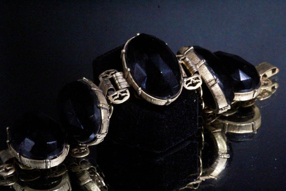 Vintage Black Faceted Lucite Cabochon Link Wide B… - image 7