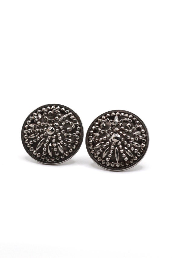 Antique Victorian Cut Steel Round Button Earrings - image 2