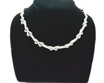 Vintage Silber Ton Pavé Strass Zierliche Halskette