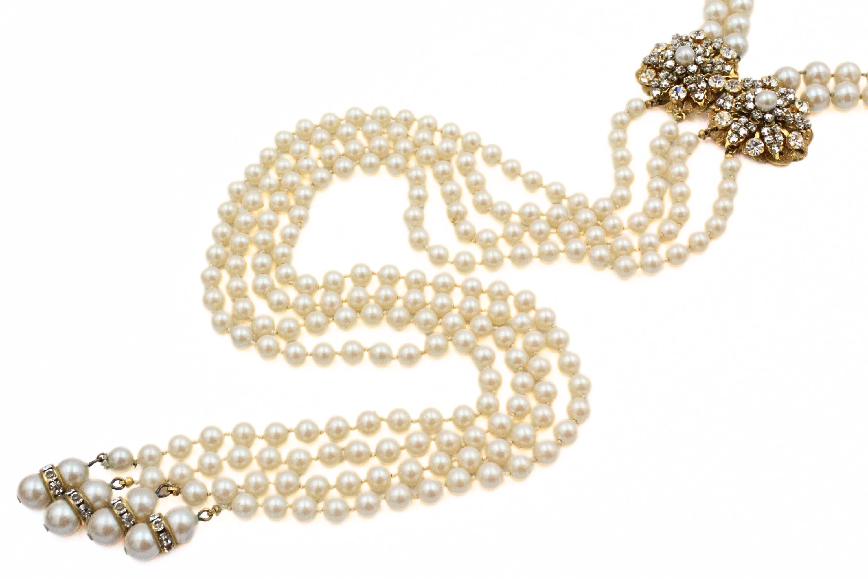 Stanley Hagler Signed Designer Faux Pearl Drop Choker Lariat Back