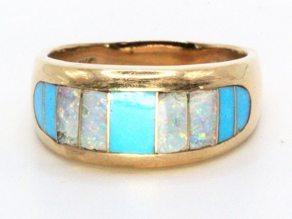 Hallmarked Thane De Leon Navajo 14K Gold Opal Tur… - image 1