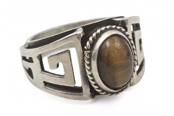Hallmarked FDW Sterling Silver Southwest Cut Out Tiger's Eye Cab Ring Sz 8 View 6