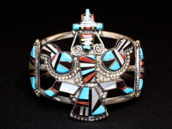 Large Herbert & Esther HE Cellicion Zuni Knifewing Inlay Cuff