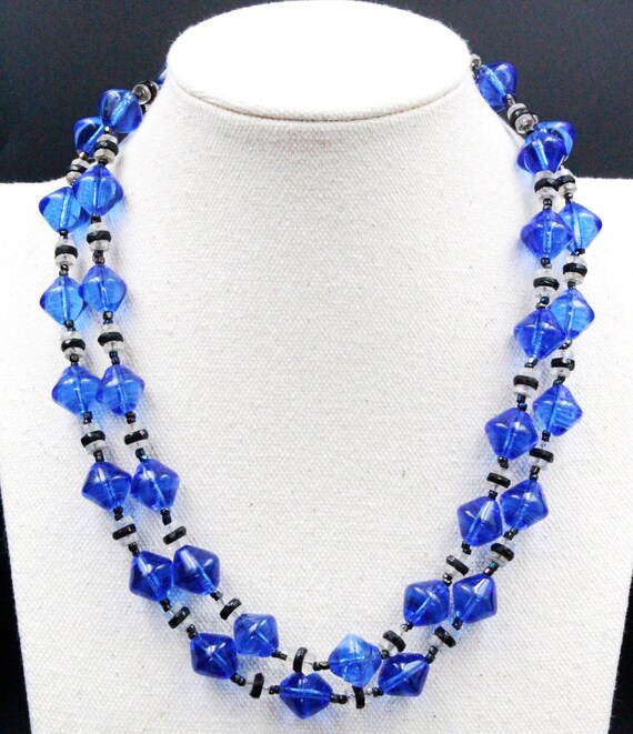 Antique Art Deco Cobalt Blue Beads Double Strand N