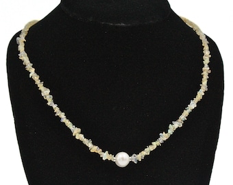 IN A Signed Sterling Silver Citrine Chip Freshwater Pearl Necklace