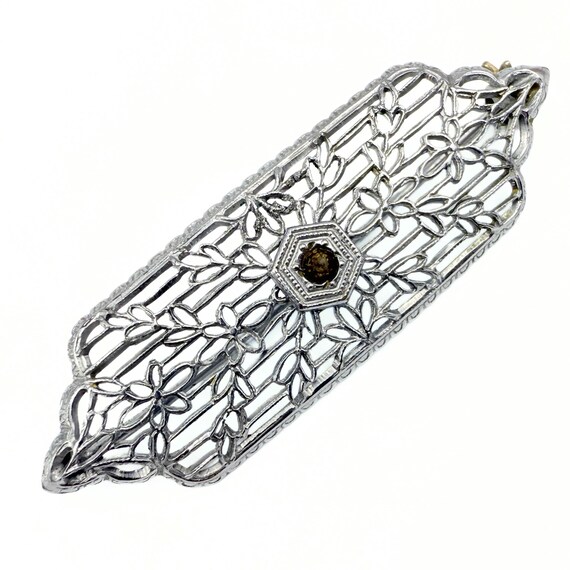 Antique Art Deco Filigreed Pot Metal Bar Glass Brooch