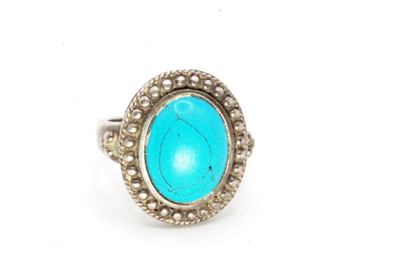 Vintage Sterling Silver Turquoise Cabochon Ring - image 4