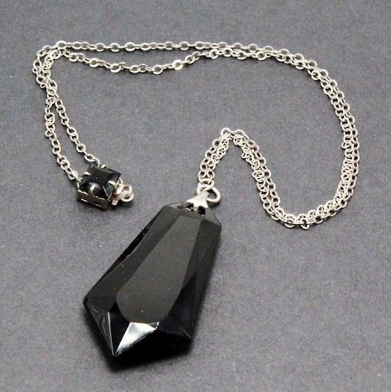Antique Art Deco Black Glass Dainty Necklace - image 2