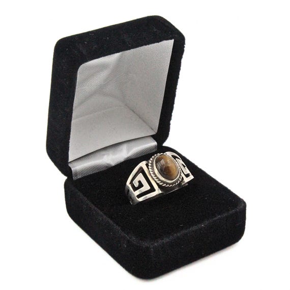 Hallmarked FDW Sterling Silver Southwest Cut Out Tiger's Eye Cab Ring Sz 8 View 3