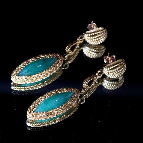 22K Gold Nephrite Jade Textured Dangle Earrings