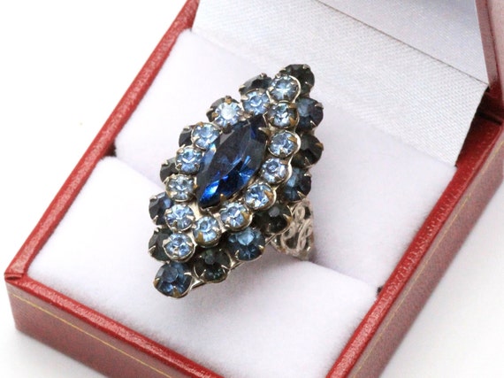 Vintage Rhinestones Blues 40's Silver Tone Ornate… - image 5