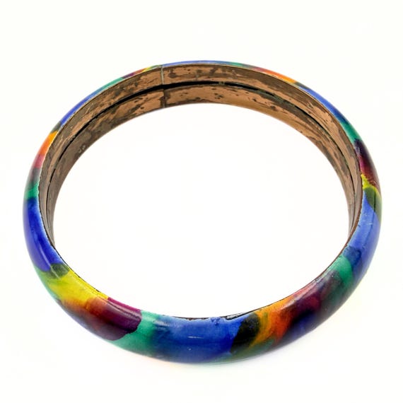 Vintage Copper Marbled Multi Color Nebula Effect Bangle Bracelet