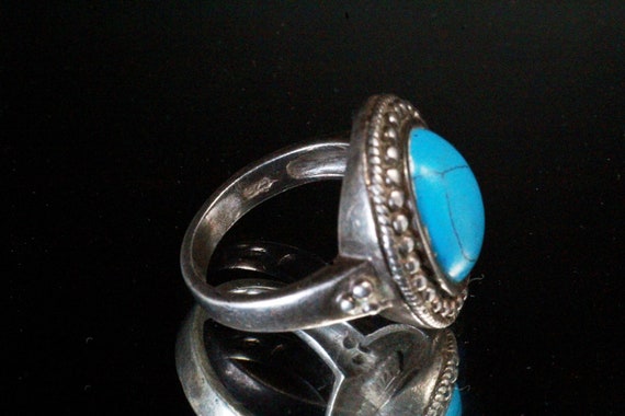 Vintage Sterling Silver Turquoise Cabochon Ring - image 5
