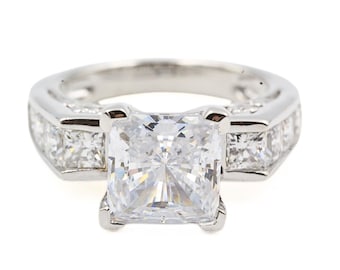 Sweet Sterling Silver Rhodium Plated CZ Cubic Zirconia Engagement Cocktail Ring Sz 5