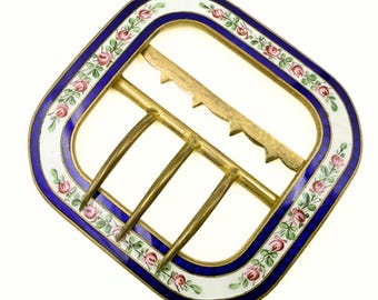 Antike georgische Goldvergoldete rosa Rosen-Laub-Emaille-Gürtel / Schärpenschnalle