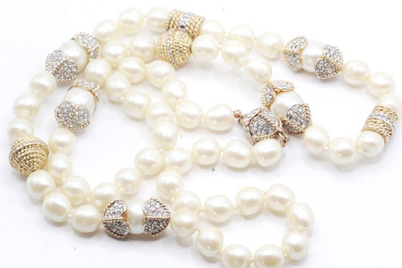 French Couture Baroque Faux Pearl Pave Rhinestone… - image 2