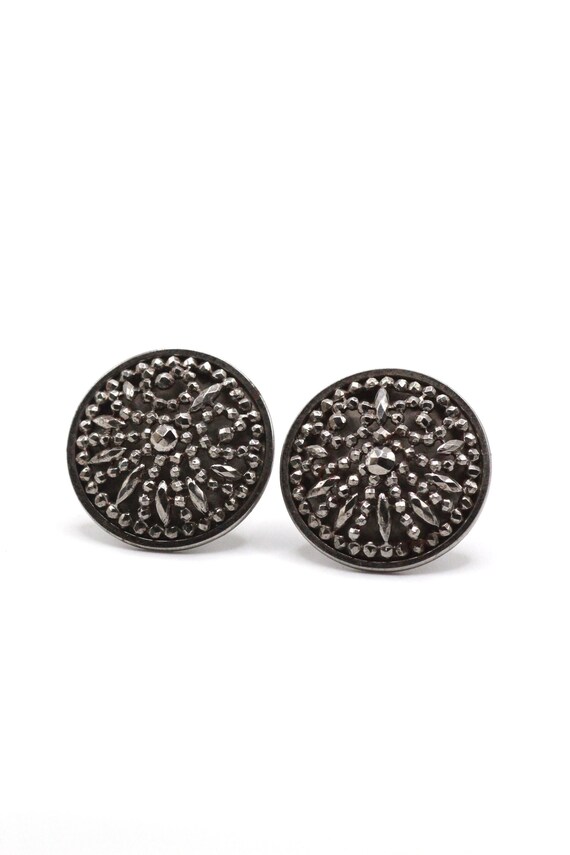 Antique Victorian Cut Steel Round Button Earrings