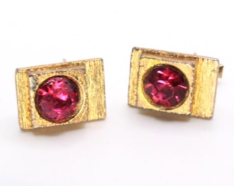 Gemelli vintage in vetro sfaccettato color oro con texture rosa