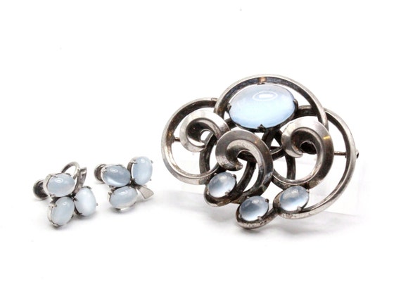 WRE Signed Sterling Silver Faux Moonstone Cabocho… - image 7