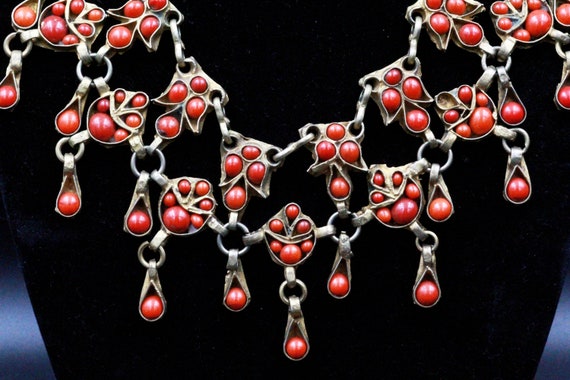 Vintage Indian Coral Brass Tone Ethnic Tribal Utt… - image 8