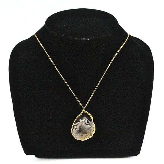 Contemporary Gold Filled Chain Geode Quartz Nugget Gold Plate Necklace