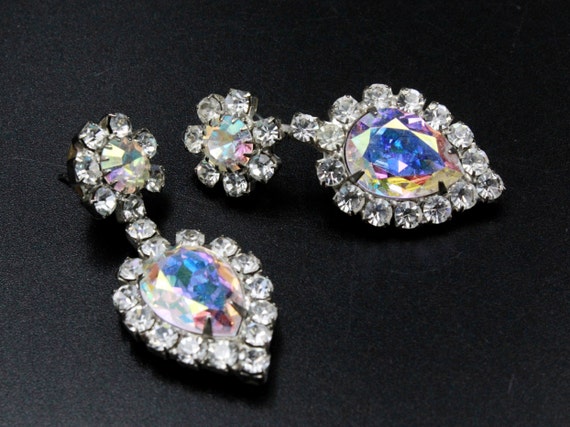Vintage Aurora Borealis AB Crystals Mirror Dangle… - image 1