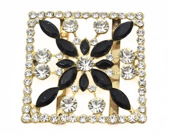 Astounding White Black Crystal Art Deco 1930's Gold Tone Belt Buckle