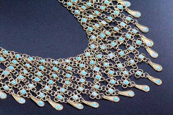 Vintage Chainmail Kuchi Turquoise Tribal Ethnic Choke… - Gem