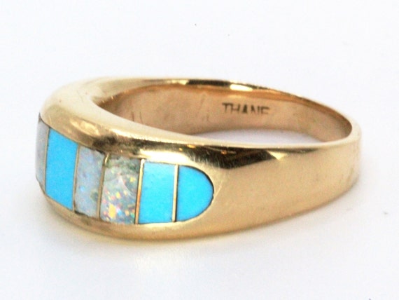 Hallmarked Thane De Leon Navajo 14K Gold Opal Tur… - image 5