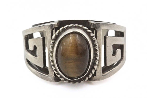 Hallmarked FDW Sterling Silver Southwest Cut Out Tiger's Eye Cab Ring Sz 8