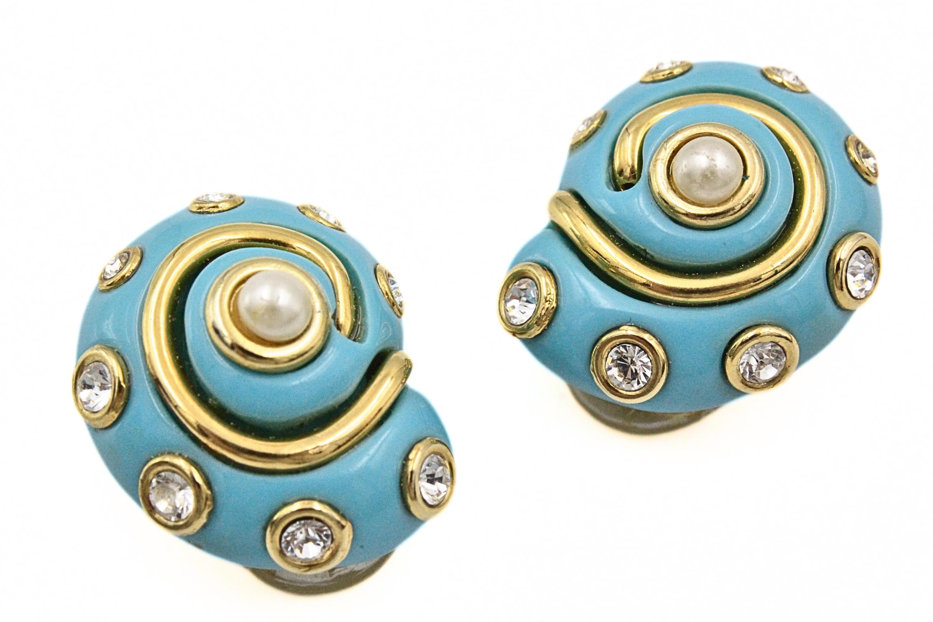 Kenneth Jay Lane Designer Signed Sea Shell Turquoise Faux Pearl