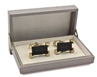 Sarah Coventry Designer signierte MCM texturierte Gold Plate schwarzes Glas Manschettenknöpfe
