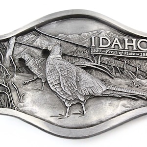 Vintage Limited Edition 561 Idaho 1987 First of State Embossed Bird Silver Tone Belt Buckle