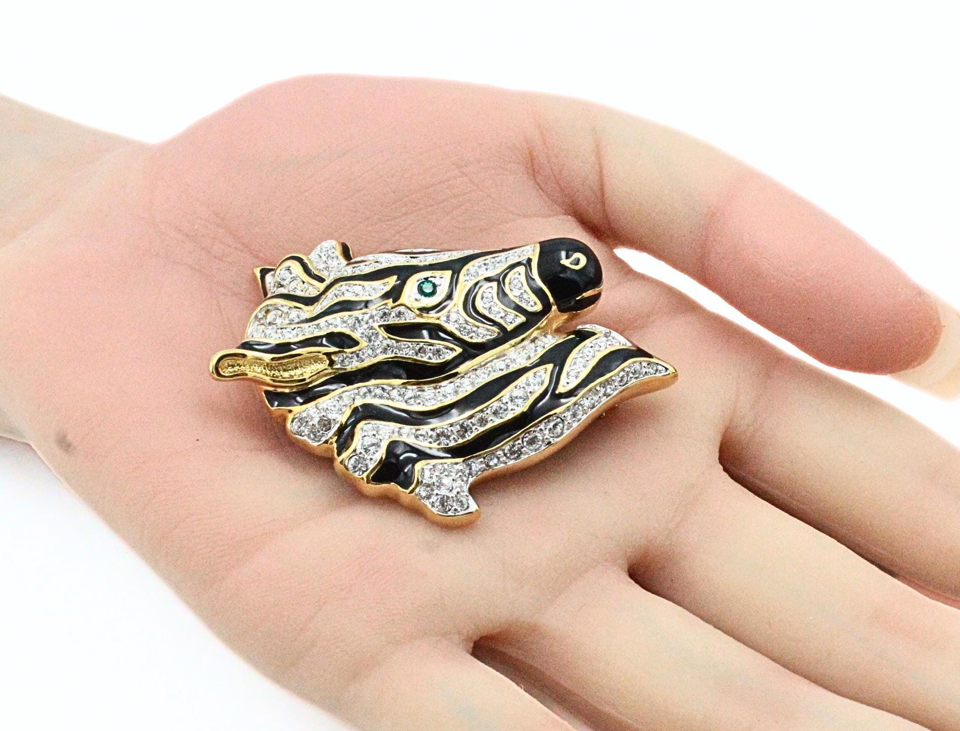 スワロフスキーゼブラ Splendid Swarovski Signed Zebra Head Gold Tone Encrusted