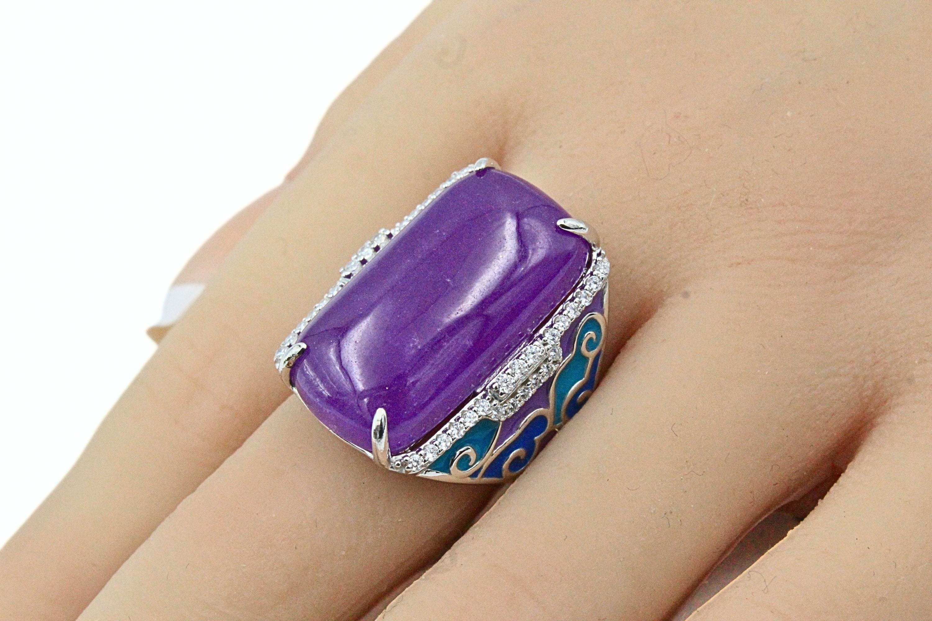 Contemporary Paj Joy Sterling Silver Purple Jade Blue Green Enamel