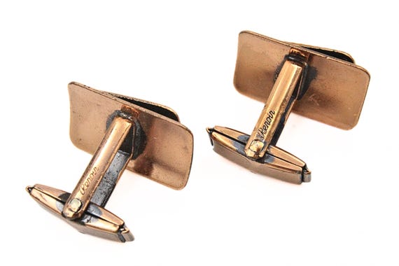 Rustic MCM Modern Rectangular Copper Cufflinks - image 7