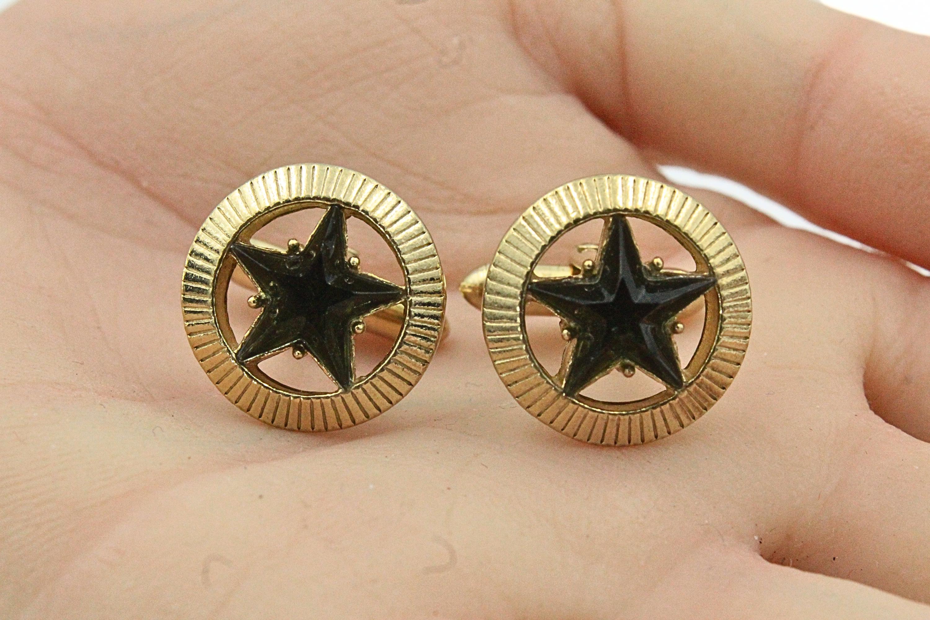 名誉あるダークグリーンの星ガラス金メッキカフスボタン - Etsy 日本