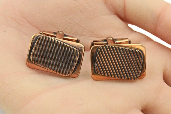 Rustic MCM Modern Rectangular Copper Cufflinks - image 2