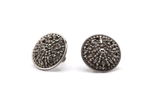 Antique Victorian Cut Steel Round Button Earrings - image 3