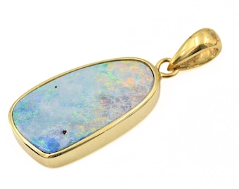 18K Gold Boulder Opal Pendant, 2.63 Carat Genuine Australian Opal Necklace, Vintage 18kt Yellow Gold Bezel Statement Charm Fine Jewelry