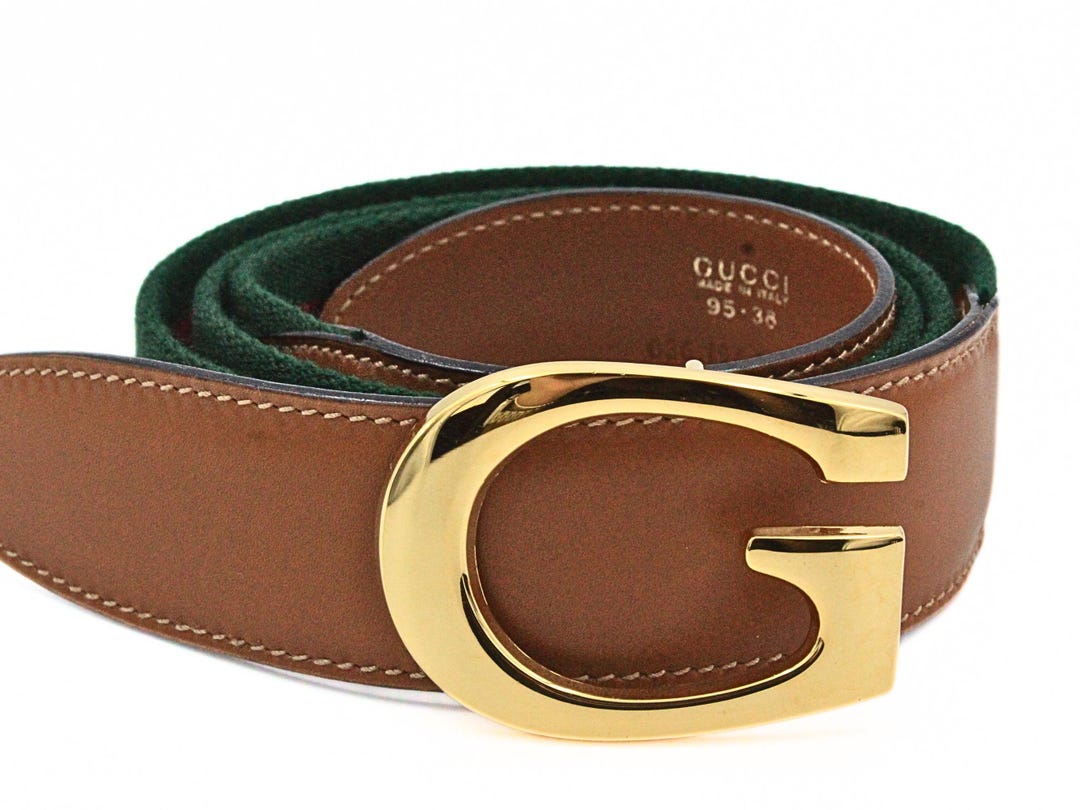 Iconic Authentic Gucci Green Red Classic Fabric Leather Vintage G