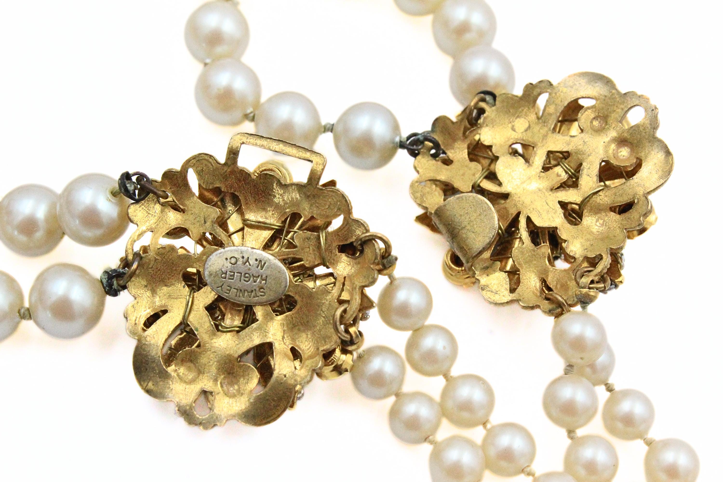 Stanley Hagler Signed Designer Faux Pearl Drop Choker Lariat Back