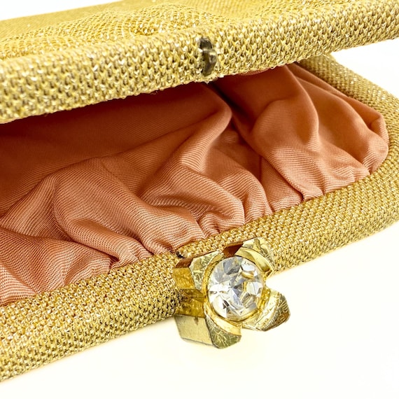 Vintage Retro Golden Fabric Glass Kiss Lock Purse View 4